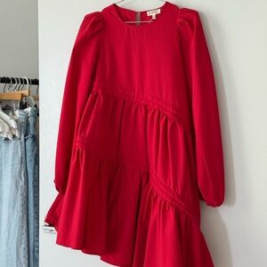 ASOS Vibrant Red Tiered Long Sleeve Dress